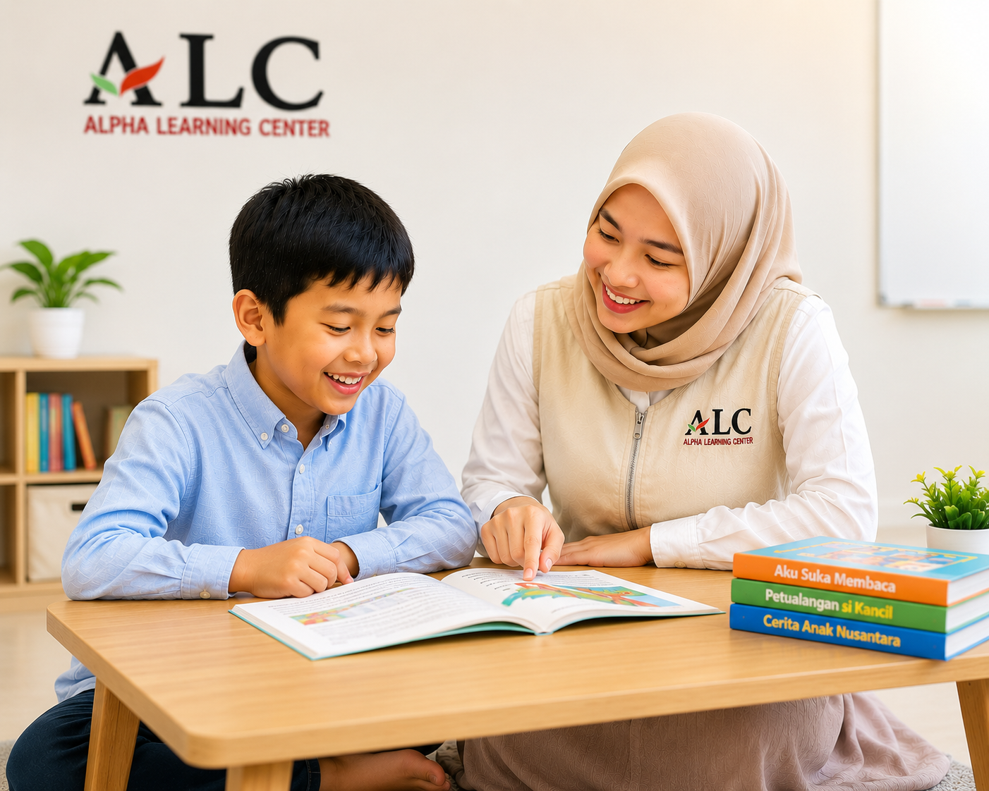 Anak belajar membaca bersama pengajar ALC